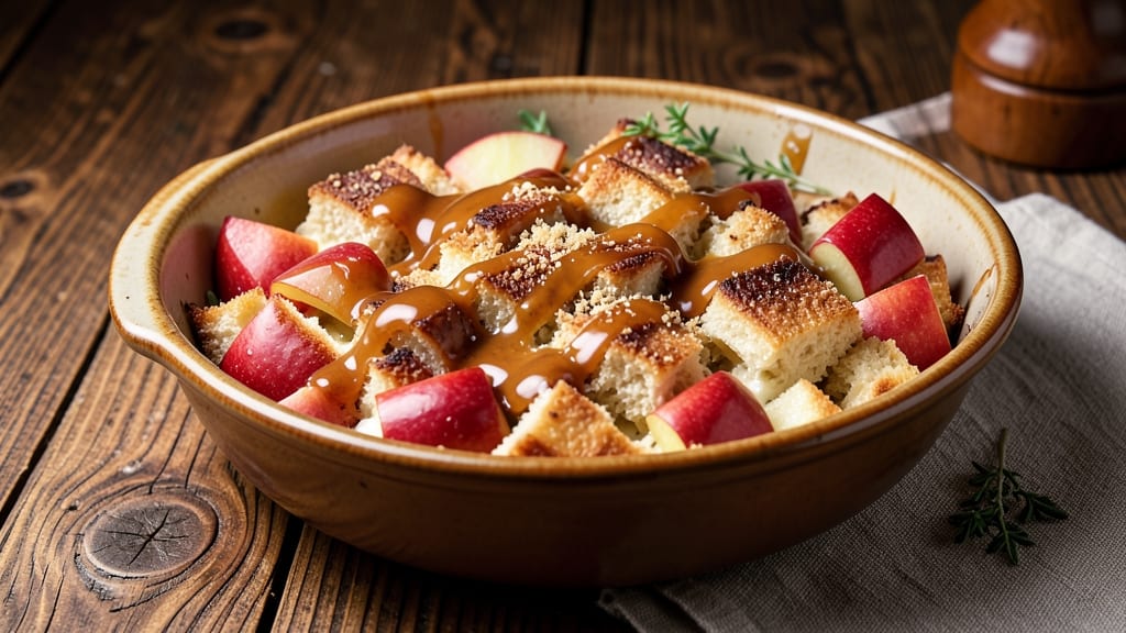 Apple Bread Pudding Recipe With Caramel Sauce: Warm Cinnamon Streusel Hugs Tart Apple Filling