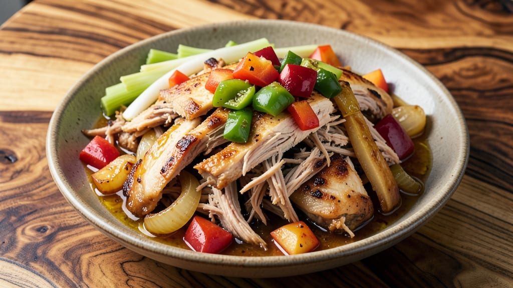 Slow Cooker Apple Cider Pulled Chicken Recipe: Fall-Apart Shreds with Celery-Pepper Crunch
