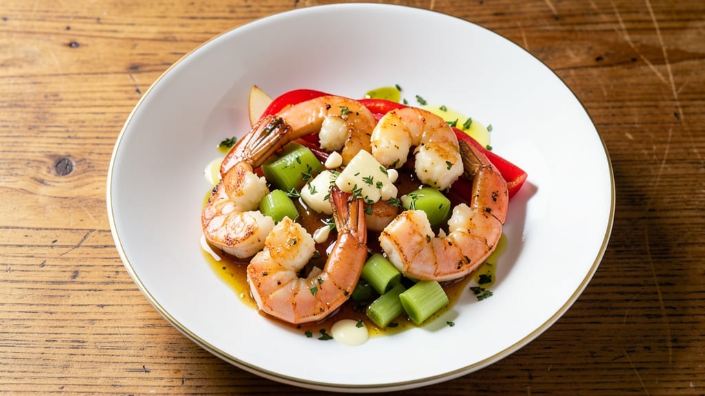 Apple Shrimp Recipe: Celery-Pepper Pan Sear With Buttery Apple Foam