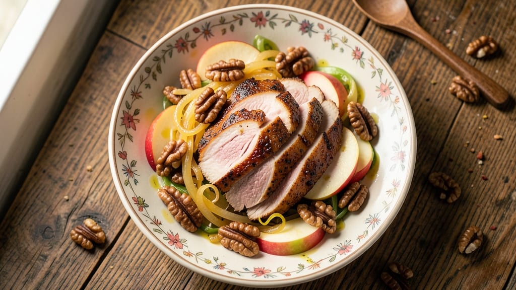 Turkey, Apple, and Walnut Salad Recipe: Caramelized Onion Crunch Meets Herbed Vinaigrette