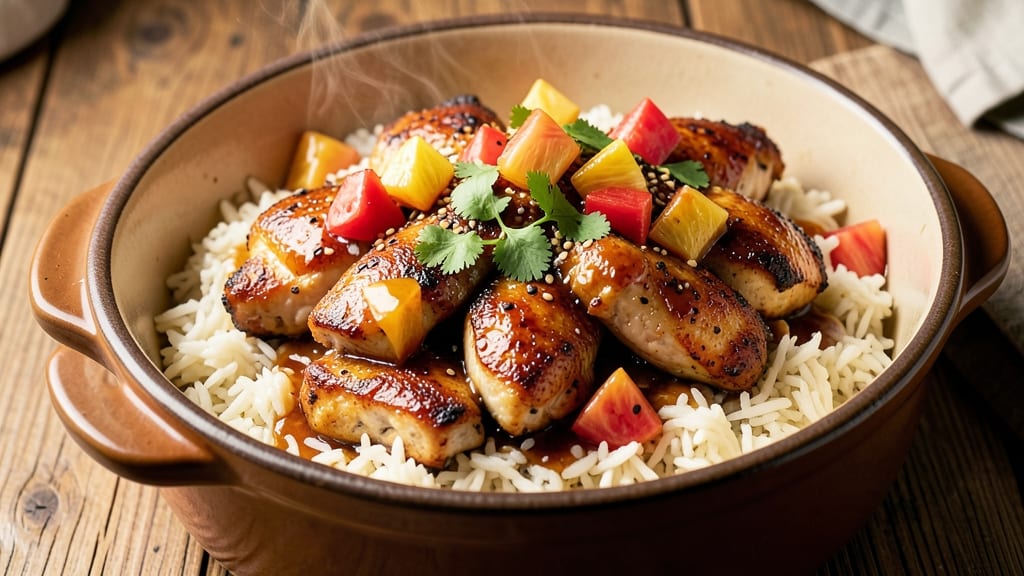 Pineapple Chicken and Rice Crockpot Recipe: Sweet-Tart Glaze Hugs Juicy Meat